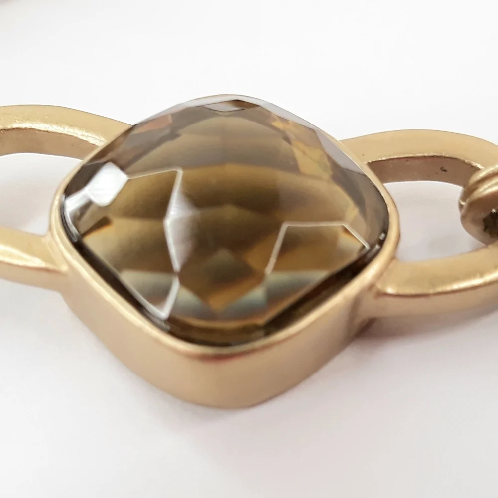 Anne Klein Vintage Mogul Heavy Brushed Satin Gold Tone Lucite Jewels Necklace - Picture 6 of 12